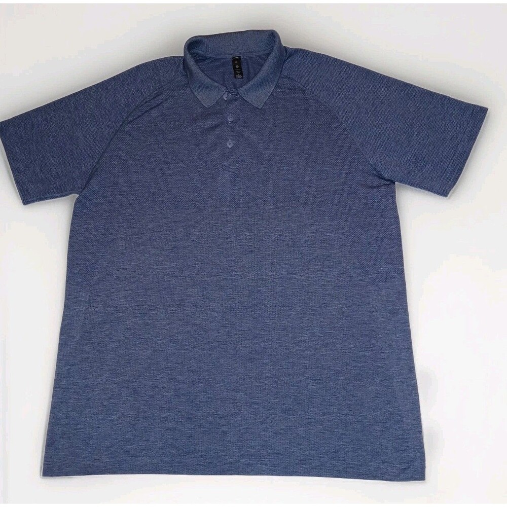 Lululemon Men's XL Polo Blue Stretch Short Sleeve Shirt Ribbed Collar Golf Loose
